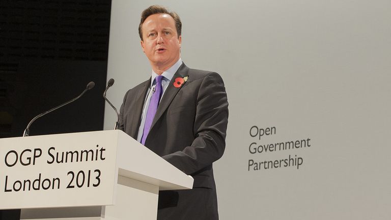 David Cameron addressing the Open Government Partnership summit in 2013