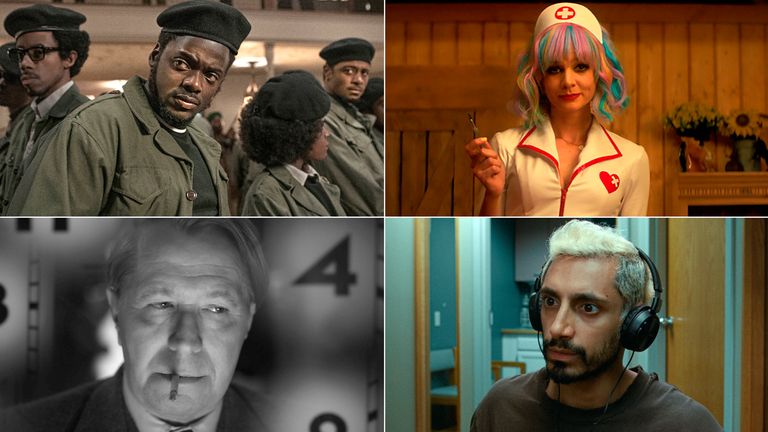 Clockwise from top left: Daniel Kaluuya in Judas And The Black Messiah, Carey Mulligan in Promising Young Woman, Riz Ahmed in Sound Of Metal, Gary Oldman in Mank. Pics: Warner Bros/Focus Features/Amazon Studios/Netflix
