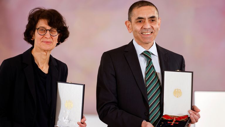 German scientists, CEOs and founders of BioNTech, Ozlem Tureci and Ugur Sahin receive the Order of Merit in Berlin