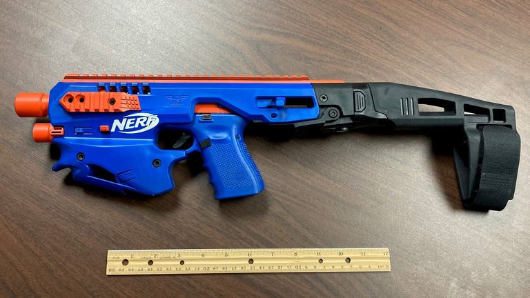 Pistol disguised as Nerf toy. Pic: Catawba County Sheriff&#39;s Office