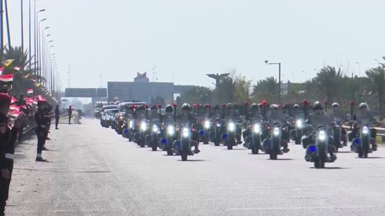 A motorcade has escorted Pope Francis during  his historic tour