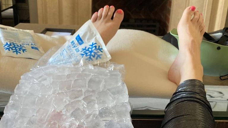 The Bridesmaids star posted a photo of her foot with an ice pack. Pic: Instagram/@rebelwilson