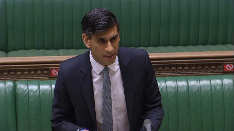 Chancellor Rishi Sunak delivers the budget to the House of Commons.