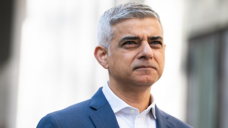 Sadiq Khan is pictured on the London Mayoral election campaign trail on Tuesday