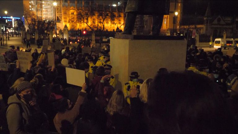 Police were faced with large crowds of people on Sunday night