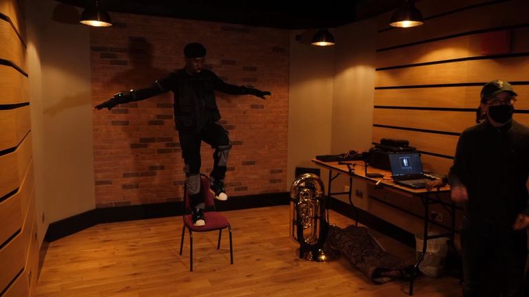 Theon Cross is turned into an avatar using motion capture technology at Abbey Road Studios