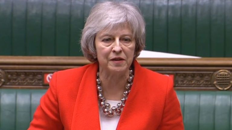 Theresa May speaks in the House of Commons