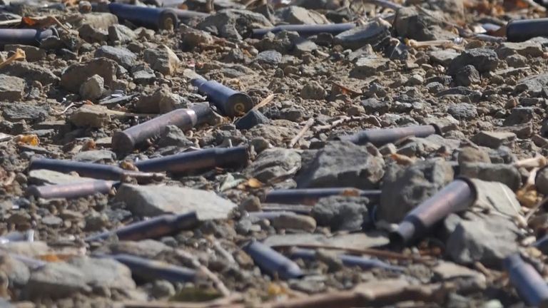 Bullets are scattered everywhere along the roadside