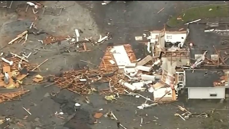 Houses damaged by tornado in Georgia