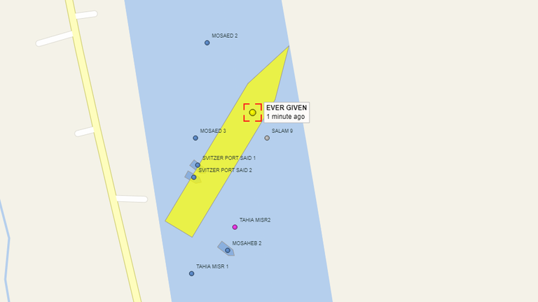 The ship is stuck in the Suez Canal. Pic: vesselfinder.com
