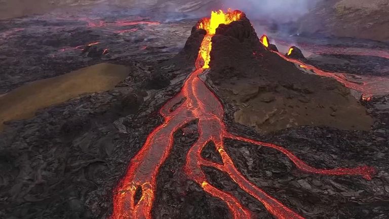 iceland volcano Iceland volcano&#39;s spectacular lava show captured by drone 