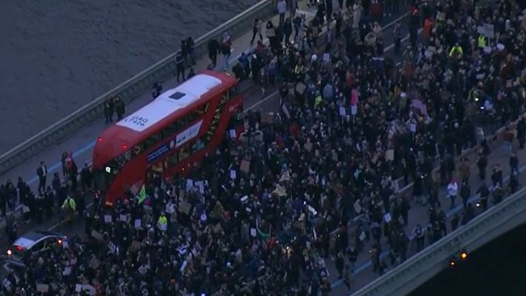Protesters hold up traffic on Westminster Bridge