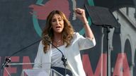 FILE - In this Jan. 18, 2020 file photo Caitlyn Jenner speaks at the 4th Women&#39;s March in Los Angeles.  Jenner has been an Olympic hero, a reality TV personality and a transgender rights activist. Jenner has been consulting privately with Republican advisers as she considers joining the field of candidates seeking to replace Democratic Gov. Gavin Newsom in a likely recall election later this year. (AP Photo/Damian Dovarganes,File)