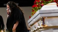 Katie Wright, the mother of Daunte Wright, cries as she walks past his coffin. Pic: AP             