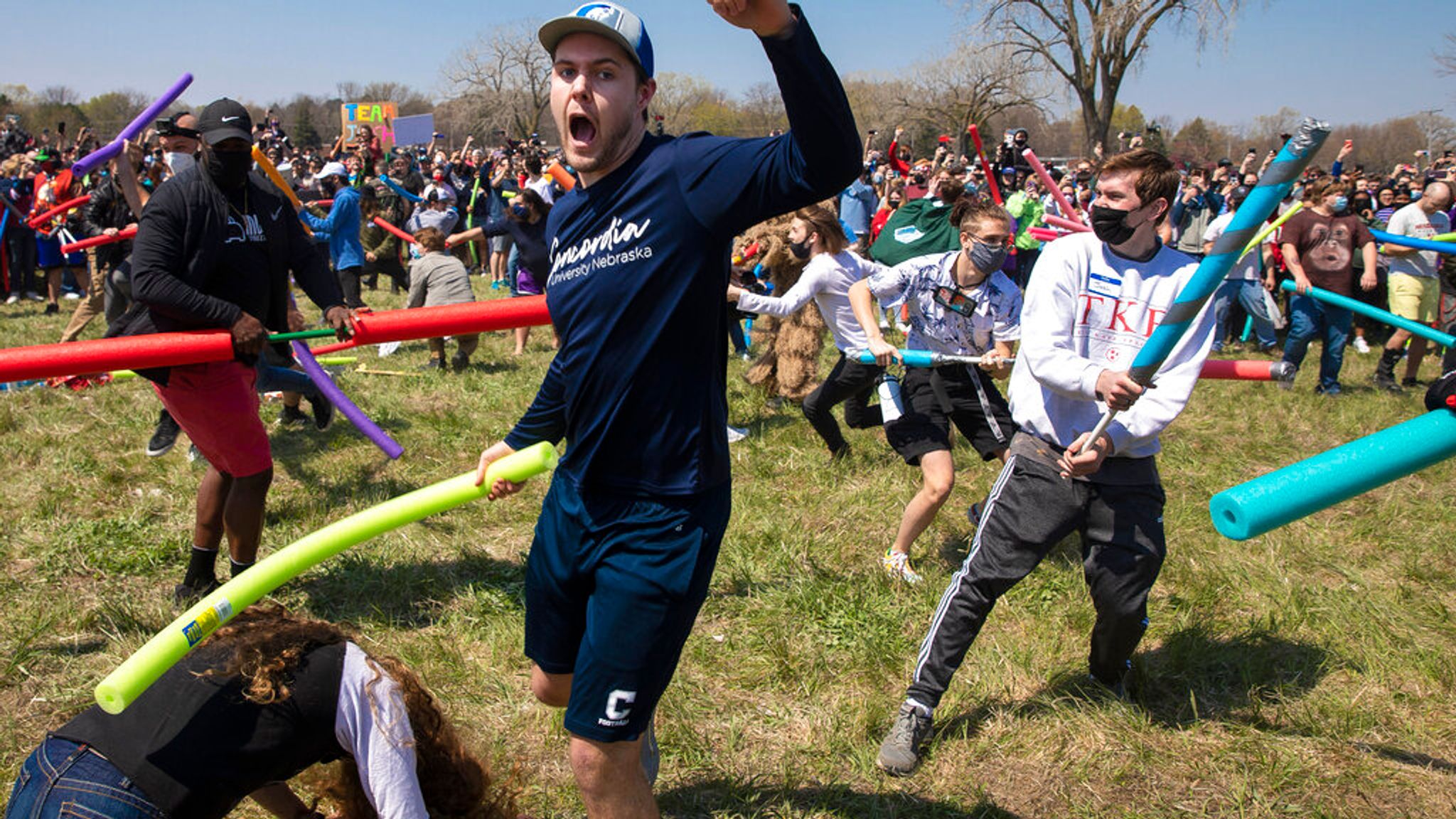 Josh Fight Crowds Show Up In Us Park For Pool Noodle Battle To Win Rightful Ownership Of Their Name Offbeat News Sky News