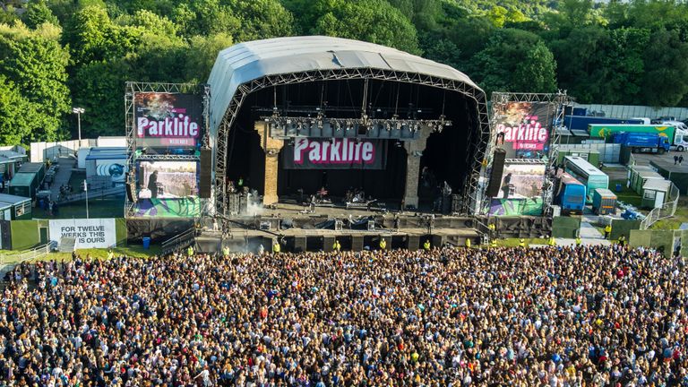 View from above of the festival site on day 2 of Parklife festival on June 07, 2015 in Heaton Park Manchester, United Kingdom