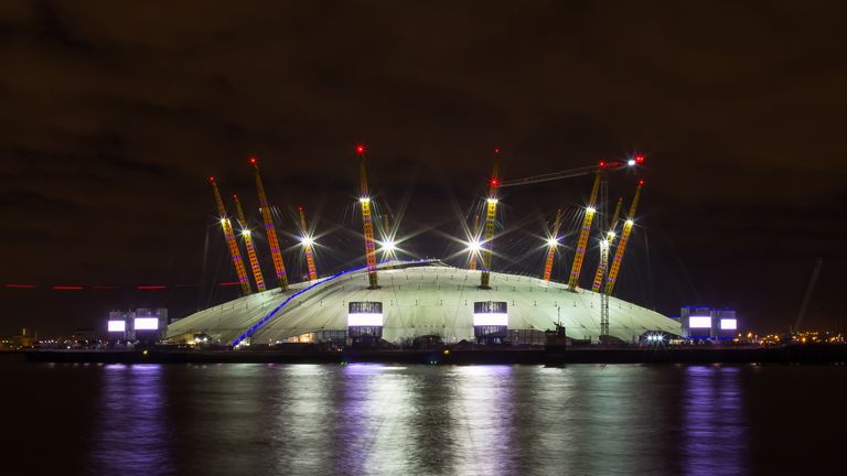 London,  UK - 7th March 2014: The 02 Arena at night with reflections in the water. This is a popular concern and entertainment venue.