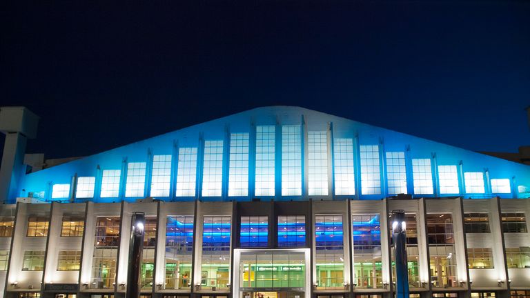 London, United Kingdom - May 22, 2009 : Wembley Arena at night with colorful lighting before a concert