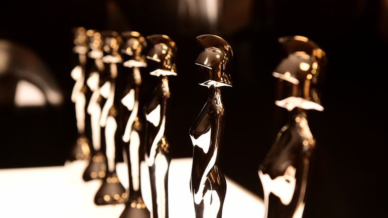 A view of the Brit Award trophies in the press room at the Brit Awards 2020 held at the O2 Arena, London.