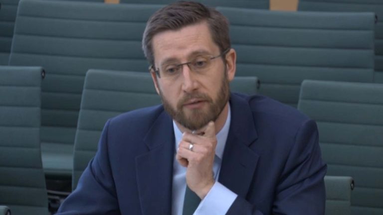 Simon Case, the Cabinet Secretary and the UK&#39;s most senior civil servant, giving evidence on the work of the Cabinet Office to the Commons Public Administration and Constitutional Affairs Committee (PACAC). Picture date: Monday April 26, 2021.