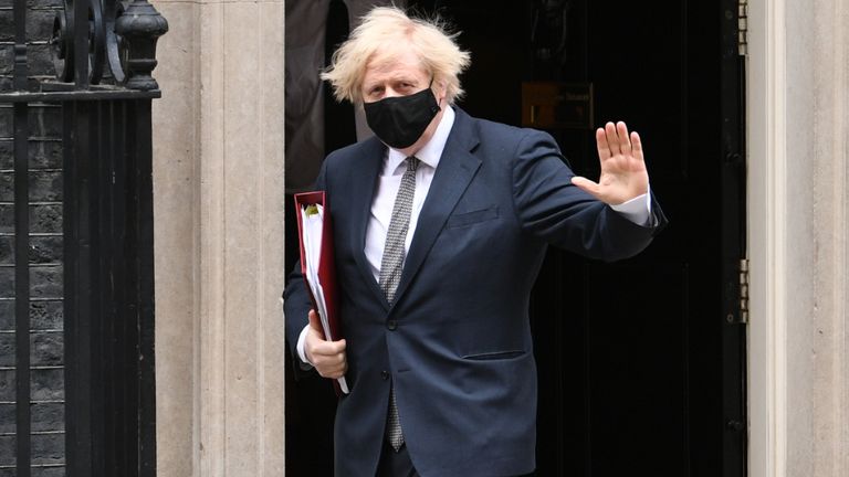 Prime Minister Boris Johnson leaves 10 Downing Street to attend Prime Minister&#39;s Questions at the Houses of Parliament. Picture date: Wednesday March 24, 2021.