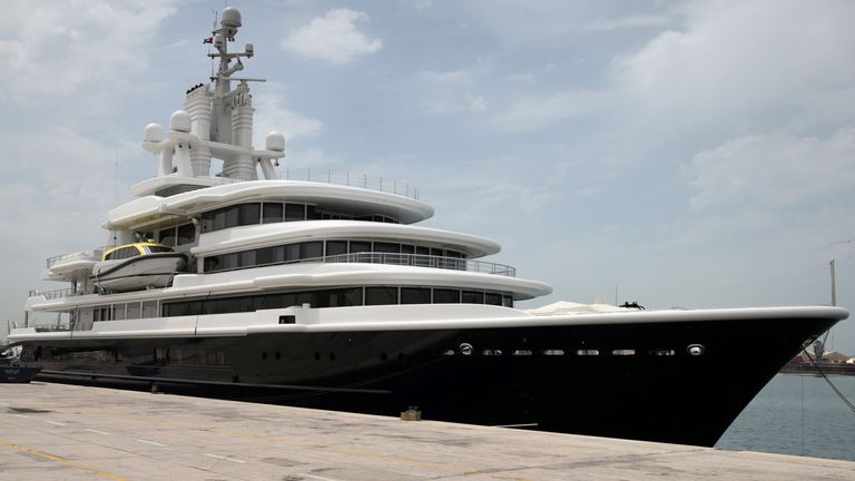 Superyacht Luna owned by Russian billionaire Farkad Akhmedov is docked at Port Rashid in Dubai, United Arab Emirates March 28, 2019. REUTERS/Christopher Pike
