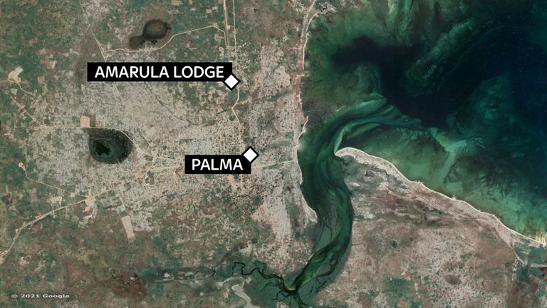 Une carte montrant Palma et l'Amarula Lodge