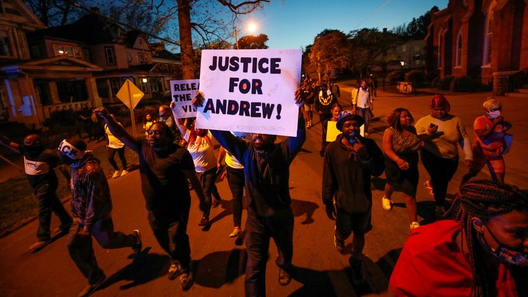 People taken part in a protest march following Andrew Brown Jr's death in Elizabeth City, North Carolina