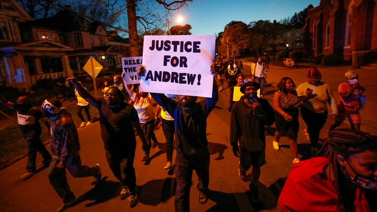 People taking part in a protest march following Andrew Brown Jr&#39;s death in Elizabeth City, North Carolina