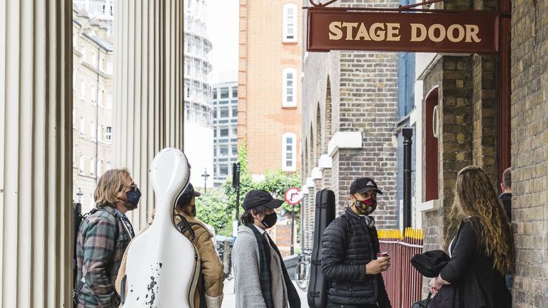 EMBARGOED TO 0001 THURSDAY APRIL 22 Undated handout photo issued by Universal Music Group of musicians arrive at the Theatre Royal, Dury Lane to record with Andrew Lloyd Webber. Issue date: Thursday April 22, 2021.
