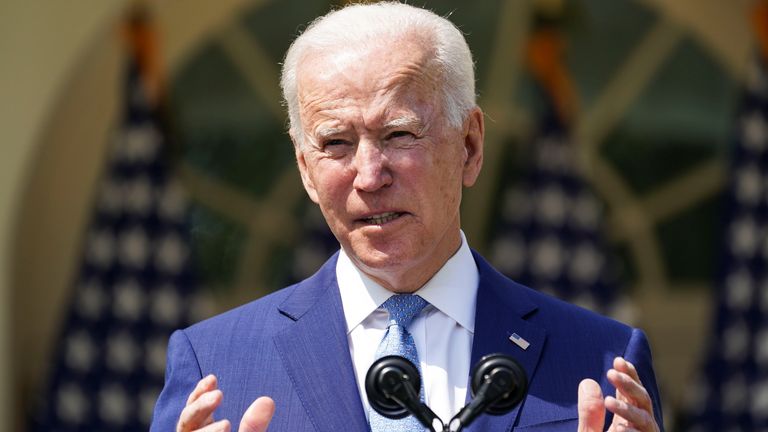U.S. President Joe Biden speaks as he announces executive actions on gun violence prevention in the Rose Garden at the White House in Washington, U.S., April 8, 2021. REUTERS/Kevin Lamarque