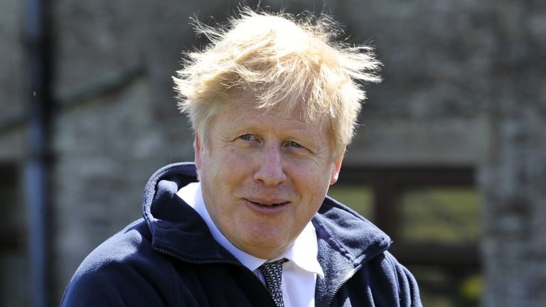 Prime Minister Boris Johnson during a visit to the Moor Farm in Stoney Middleton, north Derbyshire on the local election campaign trail