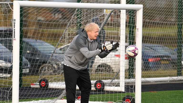 Boris Johnson tries his hand in goal during the 2019 general election campaign