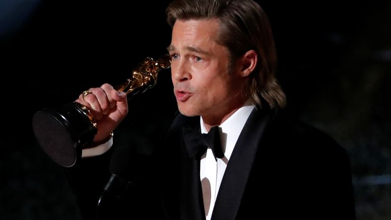 Brad Pitt accepts the Oscar for Best Supporting Actor for "Once Upon a Time in Hollywood" at the 92nd Academy Awards in Hollywood, Los Angeles, California, U.S., February 9, 2020. REUTERS/Mario Anzuoni TPX IMAGES OF THE DAY
