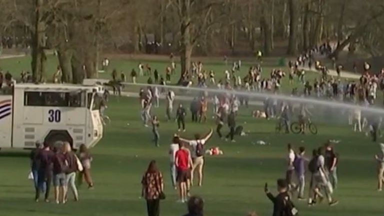 Water cannon used in Brussels park as &#39;prank&#39; party is stormed by police