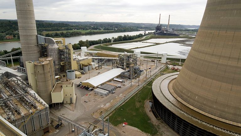 This carbon capture unit at the Mountaineer coal power plant in West Virginia, US, stores CO2 from the plant