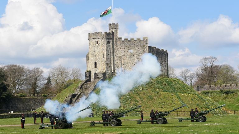 The first shot during a gun salute at Cardiff Castle