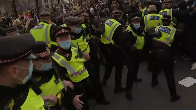 police and demonstrators clashed at a &#34;Kill the Bill&#34; protest in central London.