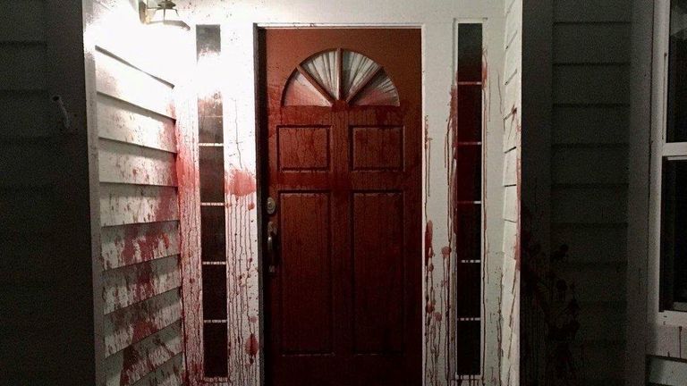 Officers arrived to find the front of the victim’s house smeared with what appeared to be animal blood and a decapitated pig’s head near the front porch. Pic: Santa Rosa Police