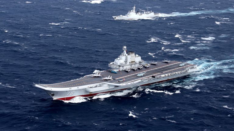 China has this week sent its Liaoning aircraft carrier on a course to the east of Taiwan. File pic