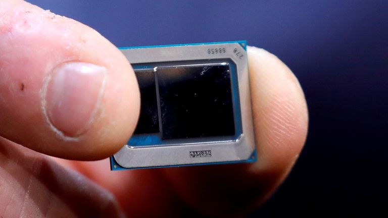 An Intel Tiger Lake chip is displayed at an Intel news conference during the 2020 CES in Las Vegas, Nevada, U.S. January 6, 2020. REUTERS/Steve Marcus/File Photo