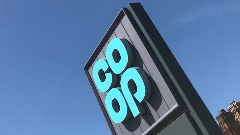 A Co-op logo is seen at a supermarket in Chiswell Green, following the outbreak of the coronavirus disease (COVID-19), Chiswell Green, Britain, May 28, 2020. REUTERS/Matthew Childs
