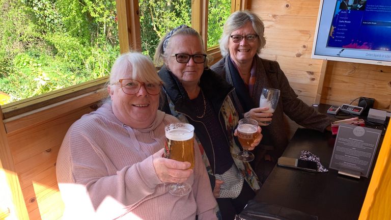 Sisters Jacquline, Janet and Linda together at a pub in Stockton-on-Tees for the first time since before Christmas. 'We hope people follow the rules so we can keep meeting up like this,' they said