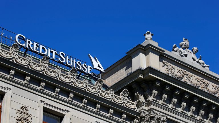The logo of Swiss bank Credit Suisse is seen at its headquarters in Zurich, Switzerland March 24, 2021. REUTERS/Arnd Wiegmann/File Photo