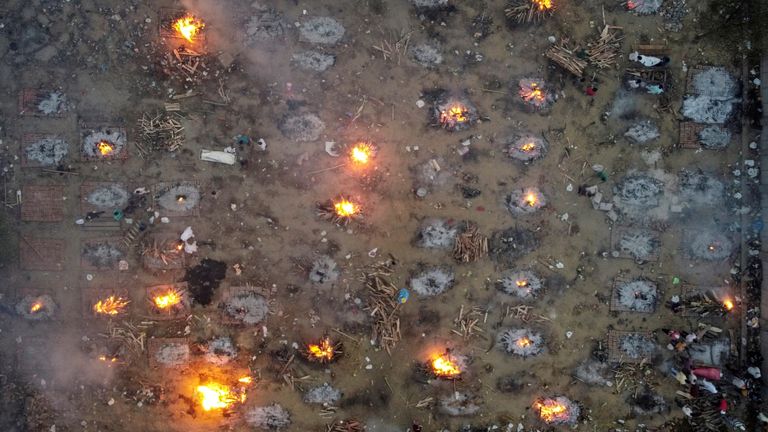 A mass cremation of coronavirus victims in New Delhi