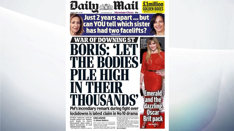 Daily Mail front page 26/04/21