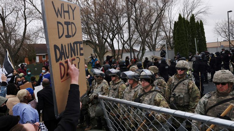 People gathered outside Brooklyn Center police department