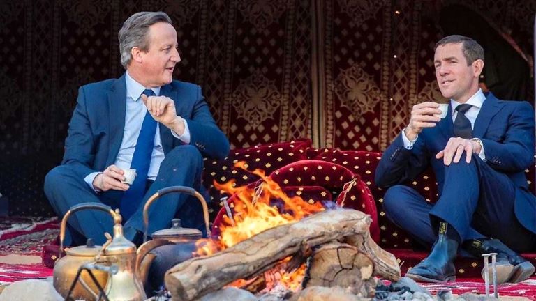 David Cameron and Lex Greensill on a trip to Saudi Arabia in January last year