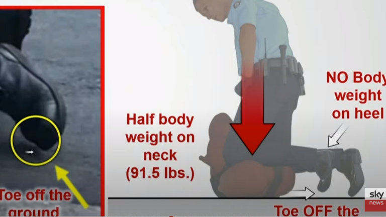 Diagram shown to Derek Chauvin jury of police officer&#39;s boot during George Floyd&#39;s arrest. Grab from Sky TV footage of trial