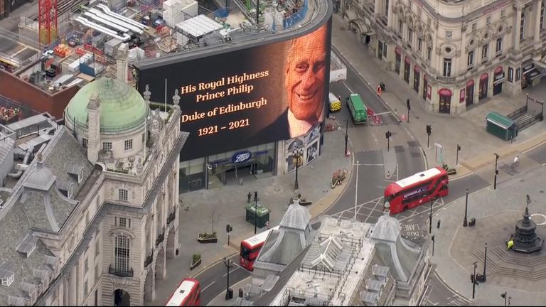 Duke commemorated on iconic Piccadilly landmark billboard.